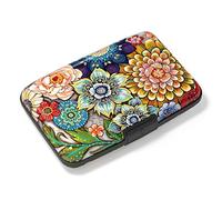 Atufsuat Porte-cartes de crédit, mini portefeuille en aluminium avec blocage RFID, étui fin en métal rigide pour homme et femme, Mandala Fleur, Compacte
