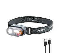 ATuMan MH1 Lampe Frontale Rechargeable, Torche Frontale Multifonction 1 Pack avec Voyant Rouge et 7 Modes d'Éclairage Headlamp IPX4 Légère avec Capteur Mouvement pour Camping/Urgence/Pêche/Course