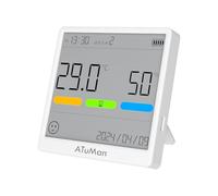 ATuMan THse Thermo-Hygromètre Numérique Intérieur avec Écran LCD 4,3" | Précis ±1°C / ±5%HR, mesure -9,9~60°C, batterie 450mAh, 180 jours d'autonomie, fixation magnétique, adhésive ou sur pied