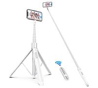 ATUMTEK 150cm Perche à Selfie, Trépied pour Téléphone Extensible Tout en Un avec Télécommande Bluetooth, Rotation 360° pour iPhone et Téléphone Android, Voyages, Vidéos, Streaming en Direct, Blanc
