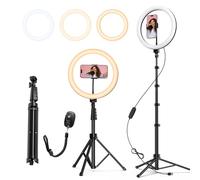 ATUMTEK Anneau Lumineux 12" avec Trépied Extensible 160 cm, 3 Modes de Lumière & 10 Niveaux de Luminosité, Lampe LED Selfie avec Télécommande pour TikTok, Youtube, Streaming en Direct, Photographie
