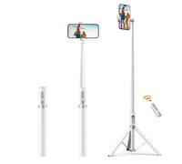 ATUMTEK Perche à Selfie 157cm - Trépied en Aluminium Extensible avec Télécommande Bluetooth Rechargeable - Compatible avec iPhone, Samsung et Android - Parfait pour Vidéos et Photos (Blanc)