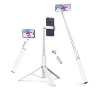 ATUMTEK Perche à Selfie Trépied 174cm, Perche Selfie avec Télécommande Bluetooth Rechargeable, Compatible avec Smartphones iPhone et Android, Parfait pour Voyages, Vlogs, Vidéos et Photos, Blanc