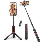 ATUMTEK Trépied Bluetooth pour Selfie, Perche à Selfie en Aluminium 3 en 1, Rotatif à 360° avec Télécommande sans Fil pour iPhone 16/15/14/13/12 mini/11 Pro/XS Max/XR/X/8/7, Samsung Smartphones Rouge