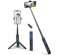 ATUMTEK Trépied Selfie Stick, Trépied Téléphone 3-en-1 Extensible en Aluminium avec Télécommande Bluetooth sans Fil, Compatible avec iPhone 17/16/15/14/13/12 mini/11 Pro et Smartphones Samsung, Bleu