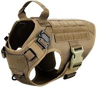 ATUMY Longe pour Chien Laisse pour Chien Harnais Tactique pour Chien et Laisse Ensemble Boucle en métal Gros Chien Gilet Harnais pour Animaux de Compagnie(Brown Harness,L)