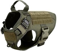 ATUMY Longe pour Chien Laisse pour Chien Harnais Tactique pour Chien et Laisse Ensemble Boucle en métal Gros Chien Gilet Harnais pour Animaux de Compagnie(Green Harness,L)