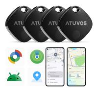 ATUVOS Smart Tag Android Tracker Air Tag Traceur Lot de 4, Fonctionne avec l’app Google et Apple Localiser, Localisateurs Bluetooth pour Les Clés/Portefeuilles/Valises/Bagages, Batterie Remplaçable