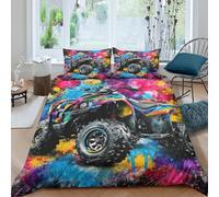 ATV Off-Road Vehicle Parure de Lit Microfibre 3 Pièces 3D Imprimée Respirante Vibrant Street Art Housse de Couette avec Fermeture Éclair Ultra Douce for Couple Amoureux Super King（260x220cm）