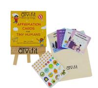 Atvi.Fit Affirmation Cards for Tiny Humans| Daily Use Affirmation Cards for Kids | Ages 3-7 | Daily Positive Affirmations, Mind Games, Stickers & Pouch | Pack of 31 Cards