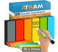 ATWAM 120 Étiquettes Magnétiques Effaçables & Inscriptibles - 75 x 25mm - 6 Couleurs - Scrum & Kanban - Lot de 120 aimants pour Tableau Blanc, Tableau magnétique, Tableau magnétique et réfrigérateur