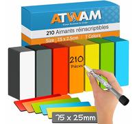 ATWAM 210 Étiquettes Magnétiques Effaçables & Inscriptibles - 75 x 25mm - 7 Couleurs - Scrum & Kanban - Lot de 120 aimants pour Tableau Blanc, Tableau magnétique, Tableau magnétique et réfrigérateur