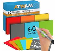 ATWAM 60 Étiquettes Magnétiques Effaçables & Inscriptibles - 75 x 75mm - 6 Couleurs - Scrum & Kanban - Lot de 60 aimants pour Tableau Blanc, Tableau magnétique, Tableau magnétique et réfrigérateur