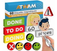 ATWAM 60 Étiquettes Magnétiques Effaçables & Inscriptibles - Scrum - Lot de aimants et Accessoires inscriptibles pour Tableau Blanc, Tableau magnétique, Tableau magnétique et réfrigérateur