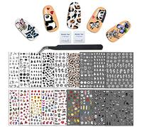 ATYDKUG 18 Feuilles Stickers Ongles Automne Halloween Nail Art, Autocollant Pour Ongle Décoration, Auto-Adhésifs Nail Sticker Mignon Dessin Animé Coloré Fleurs 3D Nail Decals for Girls Women