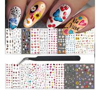 ATYDKUG 18 Feuilles Stickers Ongles Automne Halloween Nail Art, Autocollant Pour Ongle Décoration, Auto-Adhésifs Nail Sticker Mignon Dessin Animé Coloré Fleurs 3D Nail Decals for Girls Women