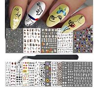 ATYDKUG 18 Feuilles Stickers Ongles Automne Halloween Nail Art, Autocollant Pour Ongle Décoration, Auto-Adhésifs Nail Sticker Mignon Dessin Animé Coloré Fleurs 3D Nail Decals for Girls Women