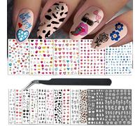 ATYDKUG 18 Feuilles Stickers Ongles Automne Halloween Nail Art, Autocollant Pour Ongle Décoration, Auto-Adhésifs Nail Sticker Mignon Dessin Animé Coloré Fleurs 3D Nail Decals for Girls Women