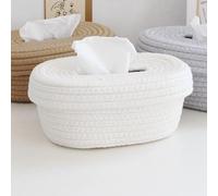 Atyhao Boîte à Mouchoirs en Corde de Coton, Housse Faite à la Main en Corde de Coton, Porte-mouchoirs Décoratif Fait à la Main, Organisateur de Couverture de Porte-mouchoirs, Décoration (Blanc)