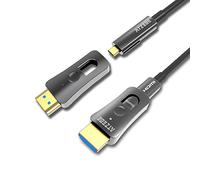 ATZEBE Câble HDMI Fibre Optique-30M, 4K Câble HDMI 2.0 Supporte 4K@60Hz 4:4:4, HDR, 3D, ARC, HEC, HDCP 2.2, Haute Vitesse 18 Gbps avec Dual Micro HDMI et Standard HDMI connecteurs