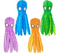 ATZNZIK Lot de 4 jouets couineurs pour chien en forme de pieuvre - Jouets en peluche pour mâcheurs agressifs - Sans rembourrage - Jouets en peluche froissés pour chien - Jouets pour la dentition des