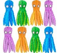 ATZNZIK Lot de 8 jouets couineurs pour chien en forme de pieuvre en peluche pour mâcheurs agressifs, sans rembourrage, jouets en peluche froissée pour chien qui fait ses dents, durables et