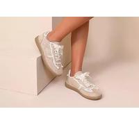 AU CARROUSEL Dore, Basket Mode Élégante en Synthétique avec Dentelle et Lacets en Voile, Casual et Habillé (Beige, Système Taille Chaussures EU, Adulte, Femme, Numérique, Moyen, 40)