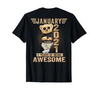 (au Dos) 5e Anniversaire Janvier Hommes Femmes 2021 Ours en Peluche T-Shirt