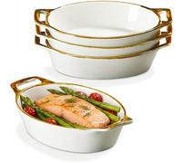 Au Gratin Lot de 4 petits plat de cuisson ovale en céramique avec poignées, 590 ml, pour four