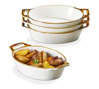 Au Gratin Lot de 4 petits plats de cuisson ovales en céramique avec poignées de 590 ml pour four, plats de cuisson individuels pour four, plats de service simples pour 1 à 2 personnes, bord marron