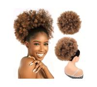 Au quotidien 1 extension de queue de cheval afro bouffante avec cordon de serrage for femmes noires, postiche synthétique à clip en chignon afro bouclé Postiches(10inch-1BT30)