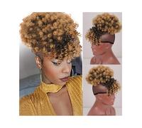 Au quotidien Extension capillaire synthétique à clip, chignon afro bouclé avec frange, queue de cheval avec cordon de serrage Postiches(1BT27)
