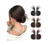Au quotidien Extensions de cheveux synthétiques lisses en chignon avec pince à cheveux Postiches(Natural Black)