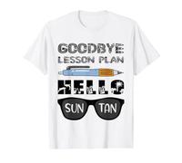 Au Revoir Plan de leçon Bonjour Sun Tan Dernier Jour de l'enseignant d'école T-Shirt Graphique avec Valeur, Homme, Blanc, L