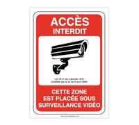 AUA SIGNALETIQUE - Autocollant accès interdit zone placée sous surveillance vidéo - 75x105 mm, Vinyl adhésif