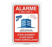 AUA SIGNALETIQUE - Autocollant établissement sous alarme vidéo surveillance 24H /24-300x420 mm, Vinyl adhésif