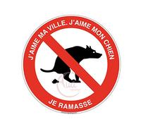 AUA SIGNALETIQUE - Autocollant J'aime Mon Chien. J'aime ma Ville. Je ramasse. - Ø 130 mm, Vinyl adhésif