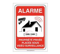 AUA SIGNALETIQUE - Autocollant propriété privée sous Alarme vidéo Surveillance 24H /24-210x300 mm, Vinyl adhésif