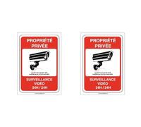 AUA SIGNALETIQUE - Autocollant Propriété privée sous surveillance vidéo 24H /24-75x105 mm, Vinyl adhésif (Lot de 2)