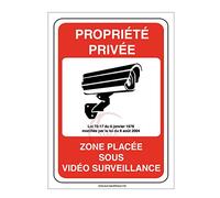 AUA SIGNALETIQUE - Autocollant propriété privée zone placée sous vidéo surveillance 24H /24-75x105 mm, Vinyl adhésif