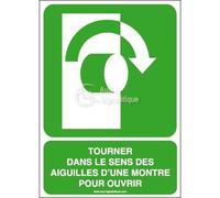 AUA SIGNALETIQUE - Autocollant Tourner dans Le Sens des Aiguilles d'une Montre pour Ouvrir E019-AI - 75x105 mm, Vinyl adhésif
