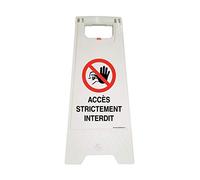 AUA SIGNALETIQUE - Chevalet de signalisation accès strictement interdit - Poids 1KG en plastique blanc