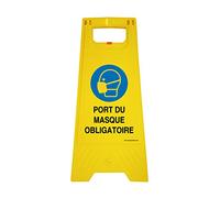 AUA SIGNALETIQUE - Chevalet de signalisation port du masque obligatoire - Poids 1Kg en plastique jaune