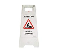 AUA SIGNALETIQUE - Chevalet signalisation - Poids 1KG en Plastique- (Travaux en Cours-)