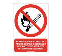 AUA SIGNALETIQUE - Flammes nues interdites- interdiction de fumer P003-AI - 150x210 mm, Aluminium Dibond 3mm
