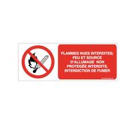 AUA SIGNALETIQUE - Flammes Nues interdites, Interdiction de Fumer P003-B Aluminium 3mm 160x60 mm - 200x75 mm, Aluminium Dibond 3mm, Interdiction de Fumer