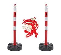 AUA SIGNALETIQUE -Kit 2 POTEAUX PVC Ø 63 mm sur Socle Lesté Classe 2 + Chaîne de signalisation 2 m - Rouge/Blanc (Kit 2 Poteaux + Chaîne 2 m)