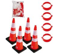 AUA SIGNALETIQUE - Kit Cônes De Signalisation Réfléchissant Classe 2 + Accessoires Balisage Sécurité Chantier (4xCônes + 4Crochets + 10m Chaîne, Cônes Hauteur 75 cm)
