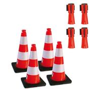 AUA SIGNALETIQUE - Kit Cônes De Signalisation Réfléchissant Classe 2 + Accessoires Balisage Sécurité Chantier (4xCônes + 4xEnrouleurs 3m, Cônes Hauteur 50 cm)