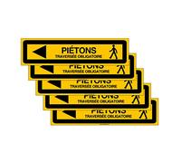 AUA SIGNALETIQUE -Lot de 5 Panneaux De Chantier AKILUX 5mm - TRAVERSÉE OBLIGATOIRE PIÉTONS à Gauche - 800x200 mm